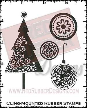 Ornamental Christmas Tree Cling Mounted Rubber Stamps from Red Rubber Designs